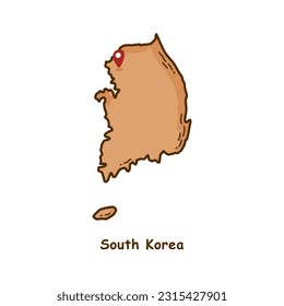 Mapa de la mano dibujado de Corea del Sur con color marrón. Diseño moderno de caricaturas de línea simple. Buen uso para infografías y presentaciones - Vector EPS 10