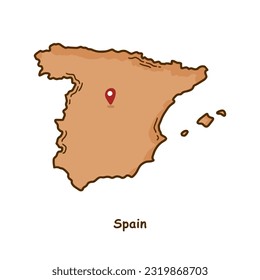 Mapa de España con color marrón dibujado a mano. Diseño moderno de caricaturas de línea simple. Buen uso para infografías y presentaciones - Vector EPS 10