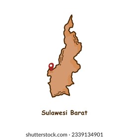 Hand Drawn Map of Sulawesi Barat Province, Indonesia. Modern Simple Line Cartoon Design. Good Used for Infographics and Presentations - EPS 10 Vector