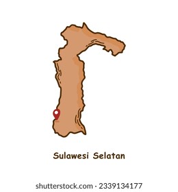 Hand Drawn Map of Sulawesi Selatan Province, Indonesia. Modern Simple Line Cartoon Design. Good Used for Infographics and Presentations - EPS 10 Vector