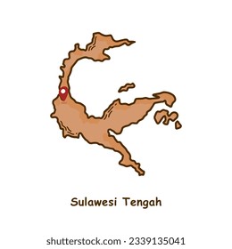 Hand Drawn Map of Sulawesi Tengah Province, Indonesia. Modern Simple Line Cartoon Design. Good Used for Infographics and Presentations - EPS 10 Vector