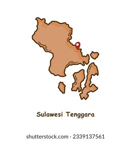 Hand Drawn Map of Sulawesi Tenggara Province, Indonesia. Modern Simple Line Cartoon Design. Good Used for Infographics and Presentations - EPS 10 Vector