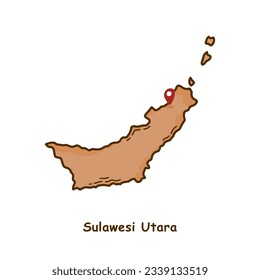 Hand Drawn Map of Sulawesi Utara Province, Indonesia. Modern Simple Line Cartoon Design. Good Used for Infographics and Presentations - EPS 10 Vector