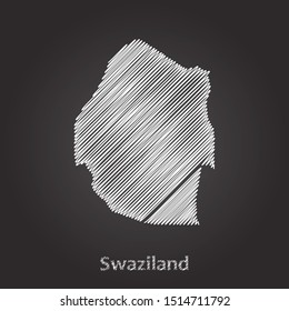 Hand drawn map of Swaziland white on blackboard background. Vector illustration Eps10.