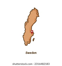 Mapa de Suecia con color marrón dibujado a mano. Diseño moderno de caricaturas de línea simple. Buen uso para infografías y presentaciones - Vector EPS 10