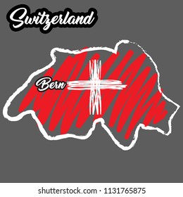 Hand drawn map of Switzerland, Bern. Vector sketch style. flags of the country of Europe. Unique pattern design for print, digital, decor