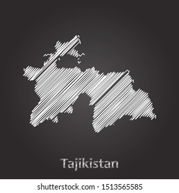 Hand drawn map of Tajikistan white on blackboard background. Vector illustration Eps10.