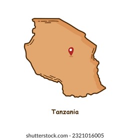 Hand Drawn Map of Tanzania with Brown Color. Modern Simple Line Cartoon Design. Good Used for Infographics and Presentations - EPS 10 Vector