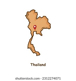 Hand Drawn Map of Thailand with Brown Color. Modern Simple Line Cartoon Design. Good Used for Infographics and Presentations - EPS 10 Vector