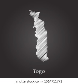 Hand drawn map of Togo white on blackboard background. Vector illustration Eps10.
