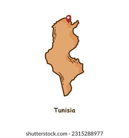 Hand Drawn Map of Tunisia with Brown Color. Modern Simple Line Cartoon Design. Good Used for Infographics and Presentations - EPS 10 Vector