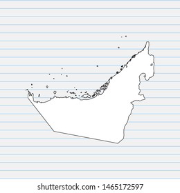 Hand drawn map of United Arab Emirates back school background. Vector Illustration EPS10.