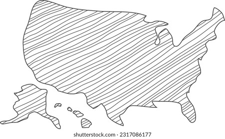 Hand drawn map of the United States of America. USA map sketch. US map hand drawing. Vector illustration.