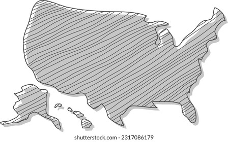 Hand drawn map of the United States of America. USA map sketch. US map hand drawing. Vector illustration.