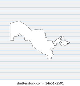 Hand drawn map of Uzbekistan back school background. Vector Illustration EPS10.