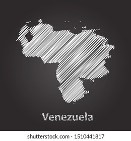 Hand drawn map of Venezuela white on blackboard background. Vector illustration Eps10.
