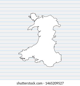 Hand drawn map of Wales back school background. Vector Illustration EPS10.