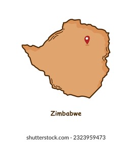 Hand Drawn Map of Zimbabwe with Brown Color. Modern Simple Line Cartoon Design. Good Used for Infographics and Presentations - EPS 10 Vector