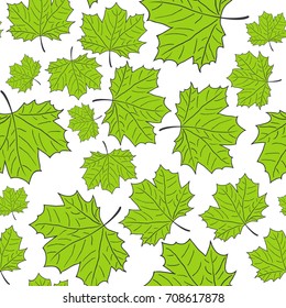 Hand Drawn Maple Leaf Seamless Pattern. Vector illustration