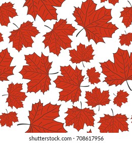 Hand Drawn Maple Leaf Seamless Pattern. Vector illustration