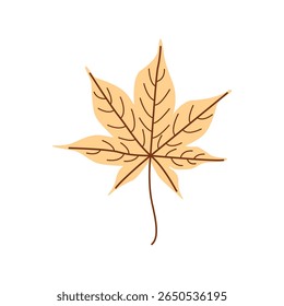 Hand drawn maple leaf in soft yellow tone. Simple vector autumn illustration on white background. Great for seasonal, natural, or decorative designs.