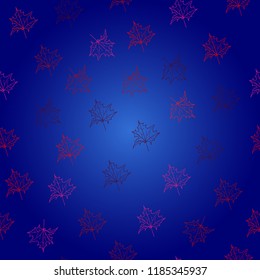 hand drawn maple leaves on blue background. seamless pattern