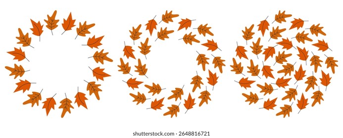 Hand Drawn Maple and Oak leaves Circular Frames borders and Round Background Copy space Template Set