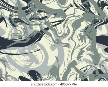 Hand drawn marbling seamless pattern. Watercolor marbling illustration. Drawing on the water. Vector illustration.