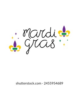 Hand Drawn Mardi Gras Calligraphy Text Vector Design.