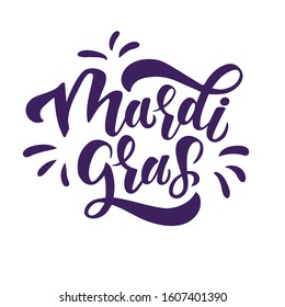 Hand drawn Mardi Gras lettering illustration. Handwritten typography for Carnival Fat Tuesday. Calligraphy vector letters on white background for poster, banner, icon, logo EPS 10
