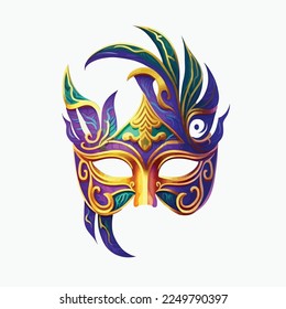 hand drawn Mardi gras mask illustration, isolated on white background.