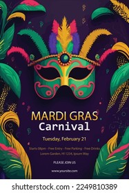 hand drawn Mardi gras poster, vertical template.