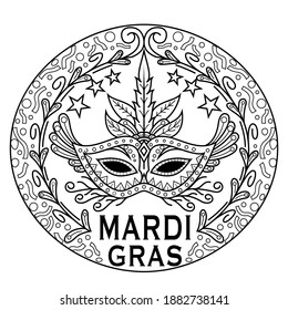 Hand drawn of mardi gras in zentangle style