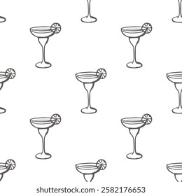 Hand drawn margarita cocktail seamless pattern. Simple design of drink for textile, fabric, wrapping paper