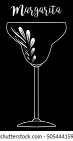Hand drawn margarita glass with calligraphy and flower illustration