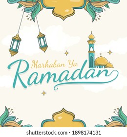 hand drawn marhaban ya ramadan lettering