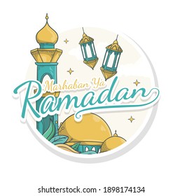 hand drawn marhaban ya ramadan sticker style