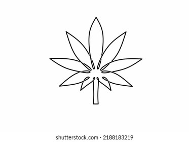 hand drawn marijuana leaf logo.continuos line cannabis icon isolated on white background
