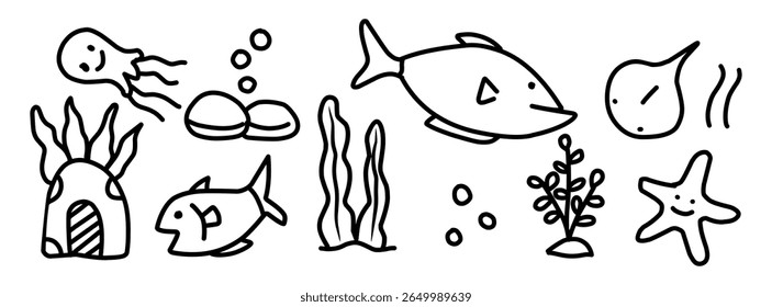 Hand drawn marine field icon set