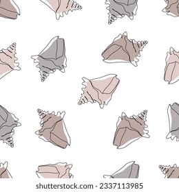 Hand drawn marine illustrations of seashells. Summer tropical ocean beach style