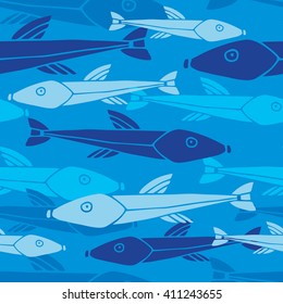Hand drawn marine seamless pattern with colorful fish