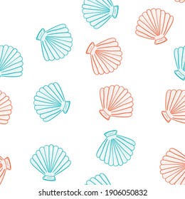 Hand drawn marine set. Sea shells collection. Different seashells, starfish, seamless pattern. Vector illustration in sketch style. For greetings, invitations, wrapping paper, textile, wedding design