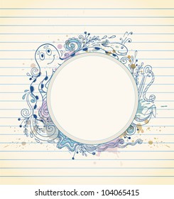 Hand drawn  marine vector banner with octopus