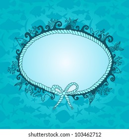 hand drawn maritime vector frame  in emerald and blue