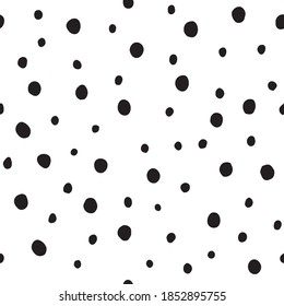 Fondo abstracto de color blanco y negro dibujado a mano. Nevada. Patrón sin soldadura, manchas redondas vectoriales aisladas en fondo blanco