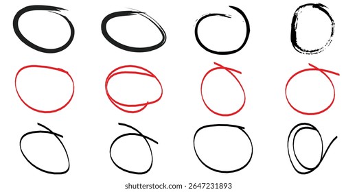 Hand Drawn Marker Circle Doodle Pack Sketchy Highlight Bubble Line Set for Notes 