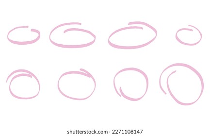 Conjunto de marcos de los círculos de marcadores dibujados a mano. Los óvalos resaltan el garabato. Esbozo de marcadores. Resaltar texto y objetos importantes. Marcos de garabatos redondos. Ilustración vectorial en fondo blanco.