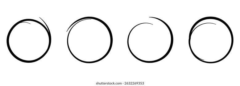 Hand drawn marker circles round set. Doodle round shapes. Crayon circle highlight, freehand ovals doodle. Ellipse frames, round shapes in sketch style. Isolated on white background.