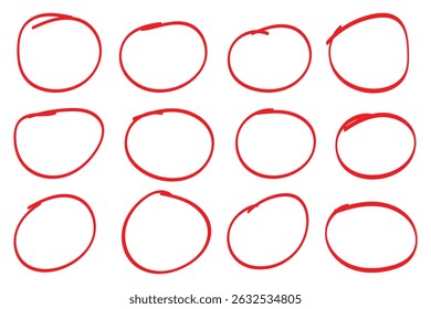 Hand drawn marker circles round set. Doodle round shapes. Crayon circle highlight, freehand ovals doodle. vector illustration on white background .