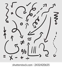 Hand drawn marker collection of arrows and math symbols